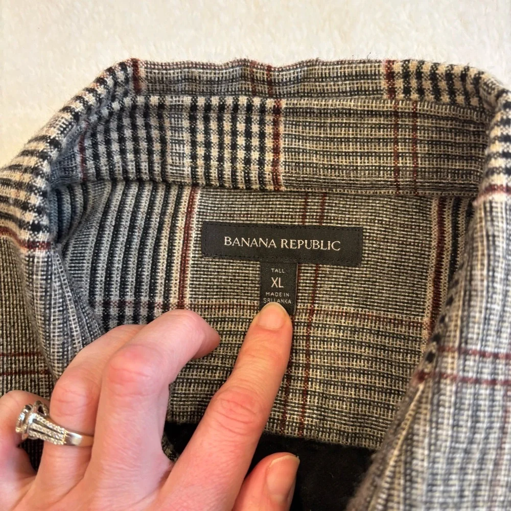 Men's Banana Republic Italian Wool Brown/ Cream Plaid Overshirt Size: XL Tall‎